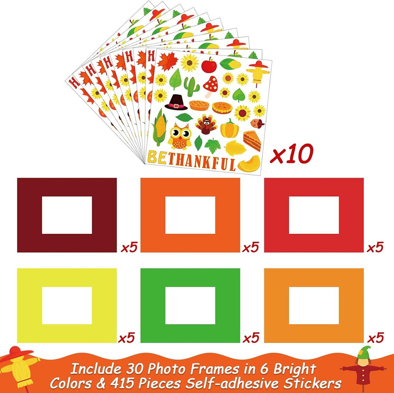 30 packs of Fall Picture Frame Craft Kits for Kids, Thanksgiving DIY Pumpkin Maple Leaf Bird Craft, Autumn Holiday Art Favor, Home Class Kindergarten Game Activities